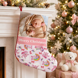 Merry Christmas Baby Photo Unicorn Small Christmas Stocking
