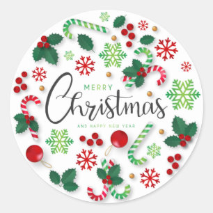 Merry Christmas Background With Ornaments Classic Round Sticker
