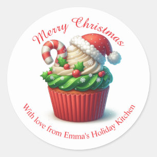 Merry Christmas Bakery Cupcake Red Green Sticker