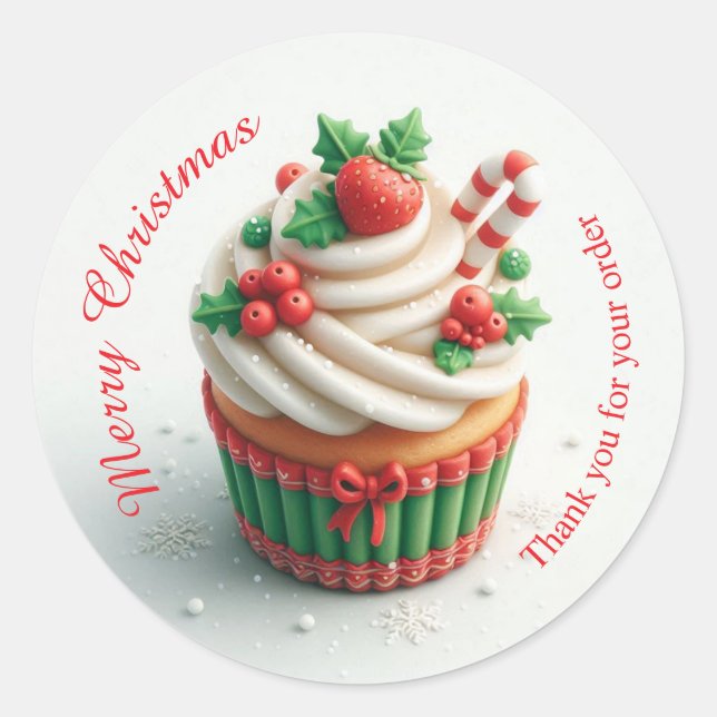 Merry Christmas Bakery Cupcake Thank you Sticker (Front)