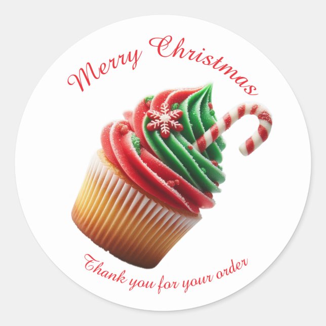 Merry Christmas Bakery Cupcake Thank you Sticker (Front)
