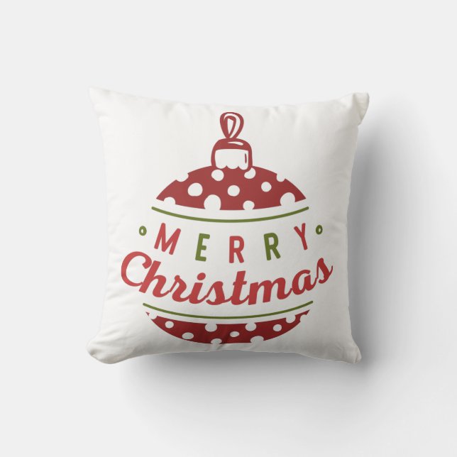 Merry Christmas Ball Ornament Red White Polka Dot Throw Pillow (Front)