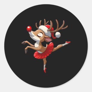 Merry Christmas Ballet Reindeer Dancing Ballet Tea Classic Round Sticker