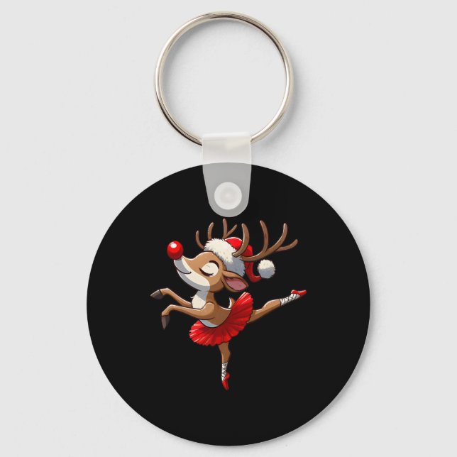 Merry Christmas Ballet Reindeer Dancing Ballet Tea Keychain (Front)