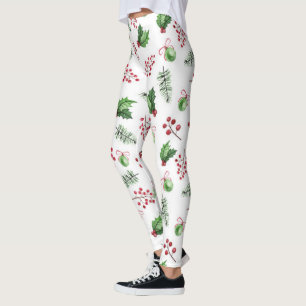 Merry Christmas Balls Holly Berries Pine Leggings