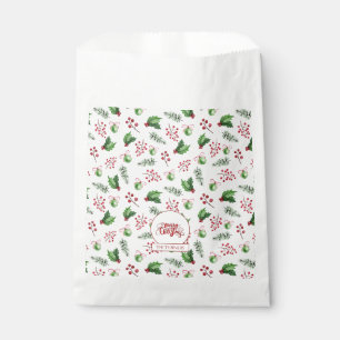 Merry Christmas Balls Holly Berries Pine Monogram Favour Bag