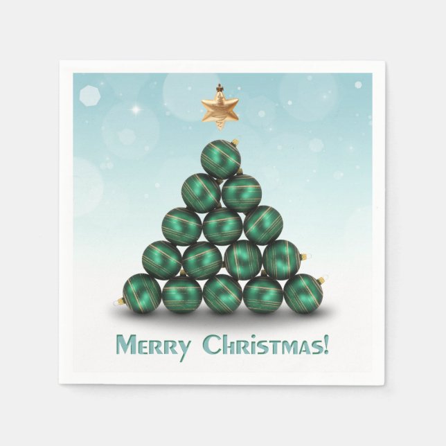 Merry Christmas Balls Tree Mint Pastel Design Napkin (Front)