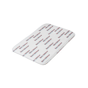 Merry Christmas banner with snowflakes and red tex Bath Mat
