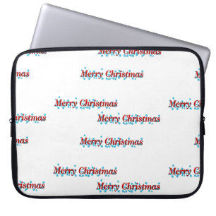 Merry Christmas banner with snowflakes and red tex Laptop Sleeve