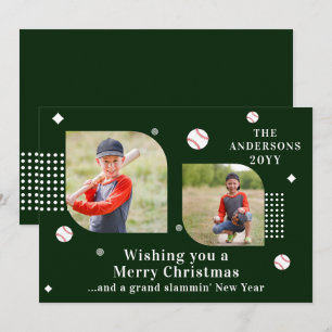 Merry Christmas Baseball Sport 2 Photo Family Name