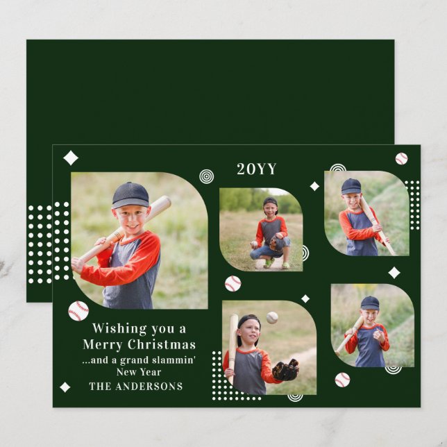 Merry Christmas Baseball Sport 5 Photo Family Name (Front/Back)