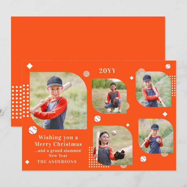 Merry Christmas Baseball Sport 5 Photo Family Name (Front/Back)