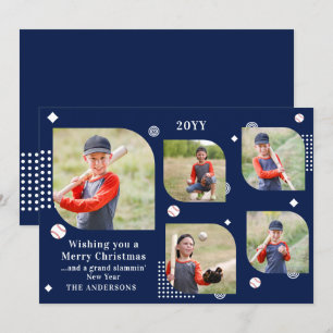 Merry Christmas Baseball Sport 5 Photo Family Name