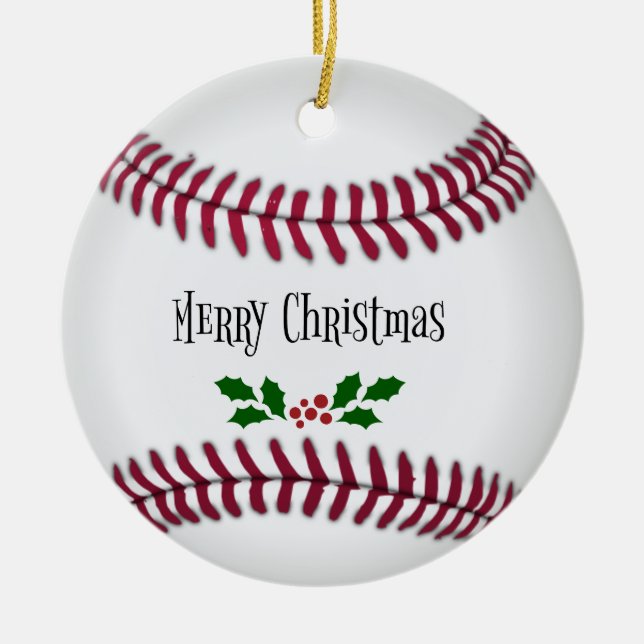 Merry Christmas, Baseball-Theme, Ceramic Ornament (Front)