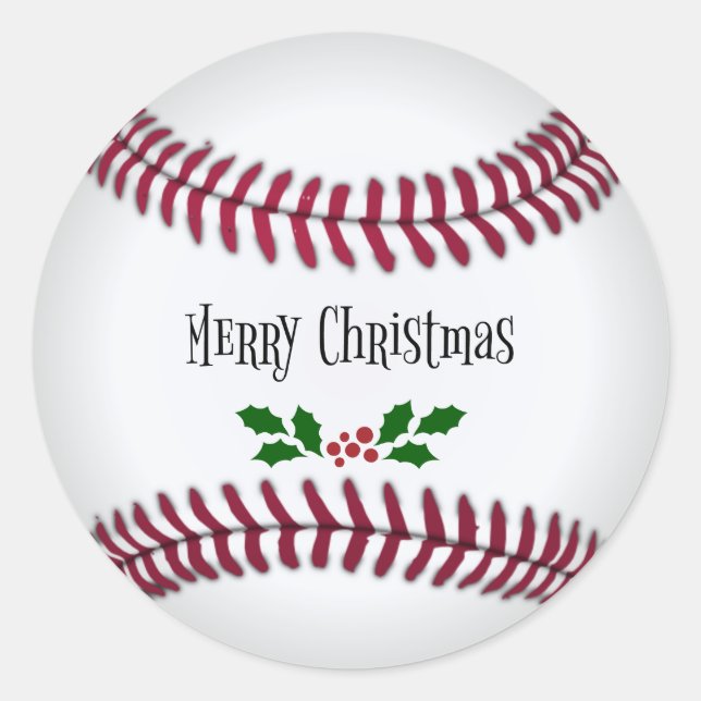 Merry Christmas, Baseball-Theme Design Classic Round Sticker (Front)