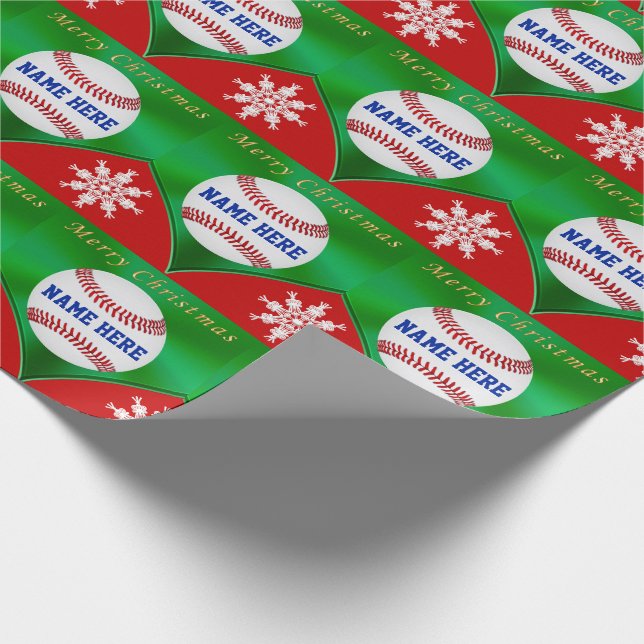 Merry Christmas Baseball Wrapping Paper, Your Name Wrapping Paper (Corner)