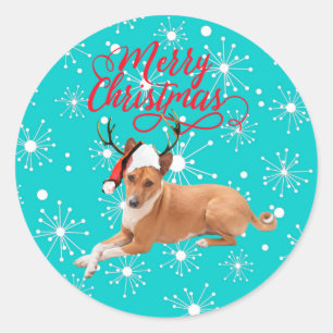 Merry Christmas Basenji Dog Classic Round Sticker