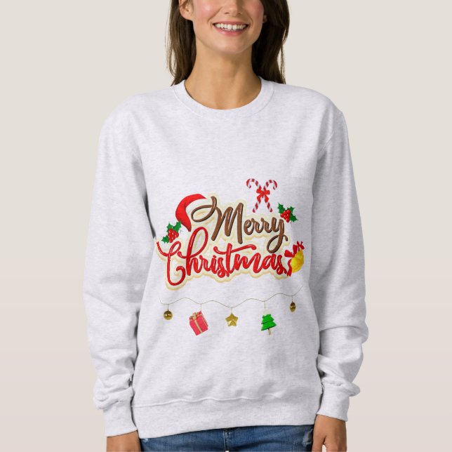 Merry Christmas Basic Sweatshirt in Ash Colour (Front)