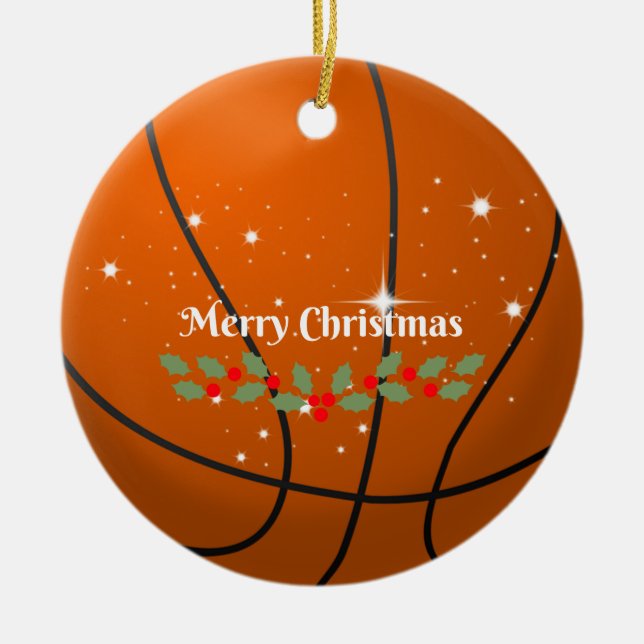 Merry Christmas Basketball Ceramic Ornament (Front)