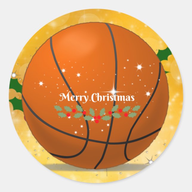 Merry Christmas, basketball Christmas design Classic Round Sticker (Front)