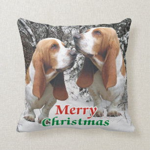 Merry Christmas Basset Hounds Throw Pillow
