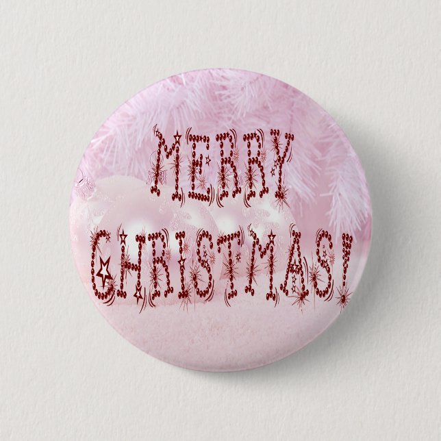 Merry Christmas Bauble and Stars Font 2 Inch Round Button (Front)