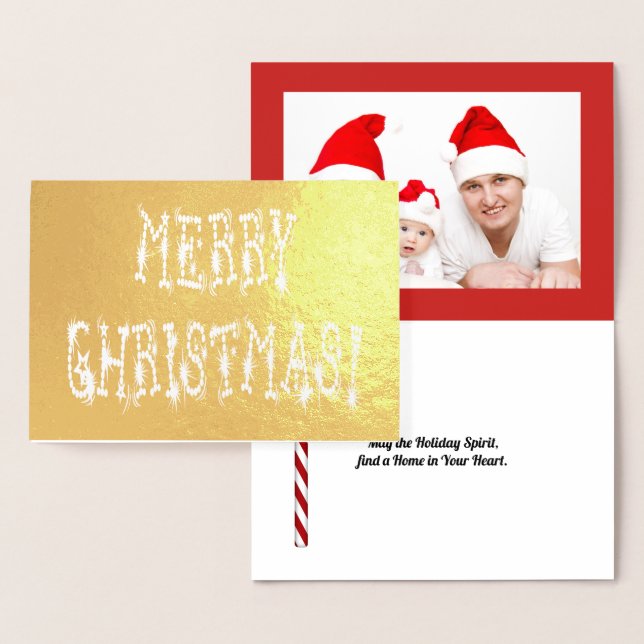 Merry Christmas Bauble and Stars Font Gold, ZAtoZ Foil Card (Display)