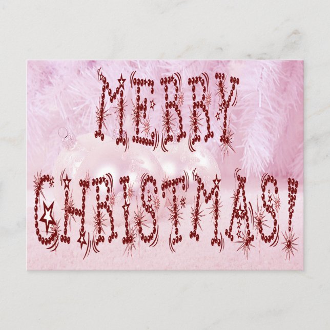 Merry Christmas Bauble and Stars Font Holiday Postcard (Front)