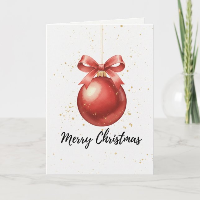 Merry Christmas Bauble Card Red Ornament (Front)