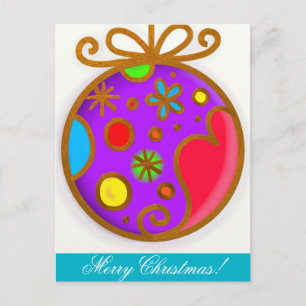 Merry Christmas Bauble Colourful Purple Red Holiday Postcard