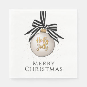 Merry Christmas Bauble White Black Napkin
