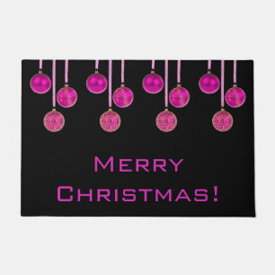 Merry Christmas Baubles Hot Pink Ornament Door Mat