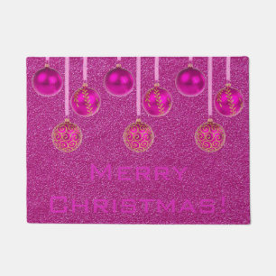 Merry Christmas Baubles Hot Pink Ornament Door Mat