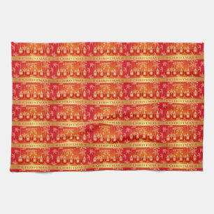 Merry Christmas Baubles Red Gold Ornaments Kitchen Towel