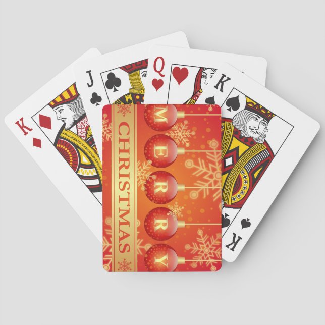 Merry Christmas Baubles Red Gold Ornaments Playing Cards (Back)