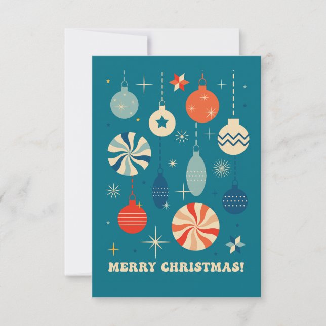 MERRY CHRISTMAS BAUBLES RETRO THANK YOU CARD (Front)