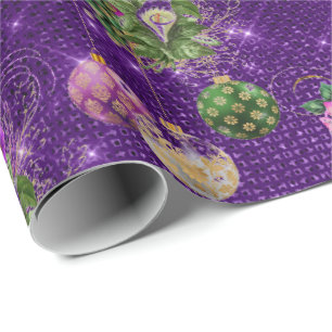 Merry Christmas Baubles Rose Gold Pink Purple Wrapping Paper