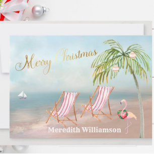 Merry Christmas Beach Flamingo Budget FLAT Holiday Card