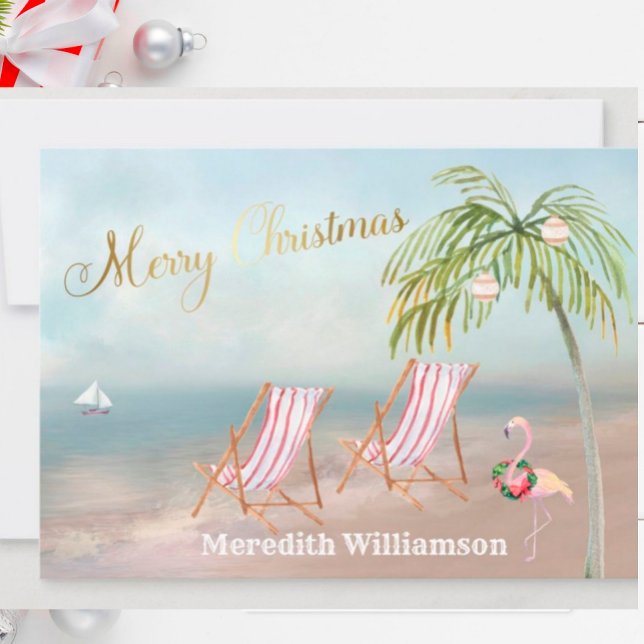 Merry Christmas Beach Flamingo Budget FLAT Holiday Card (Creator Uploaded)