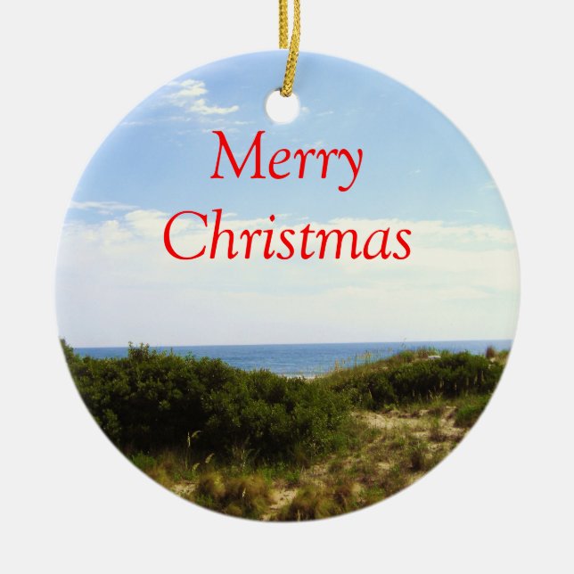Merry Christmas Beach Ornament (Front)