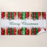 Merry Christmas Beach Towel<br><div class="desc">Merry Christmas illustration with snowflakes decoration on colourful striped background</div>