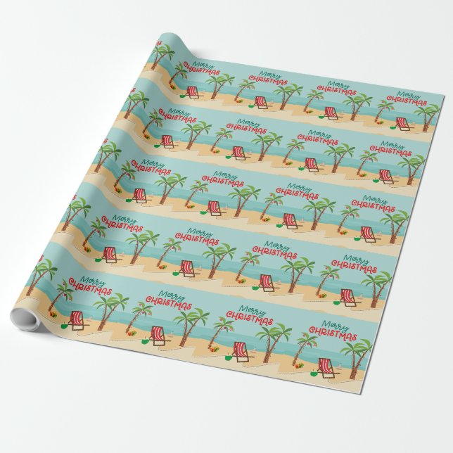 Merry Christmas Beach Wrapping Paper (Unrolled)
