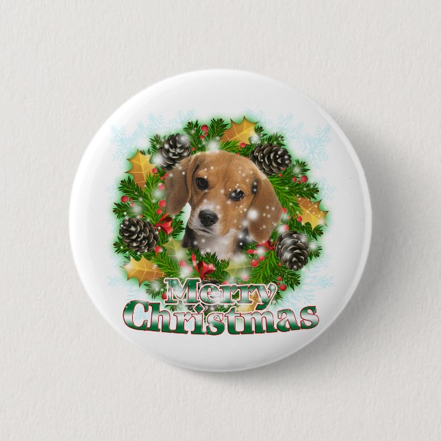 Merry Christmas Beagle 2 Inch Round Button (Front)