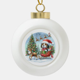 MERRY CHRISTMAS BEAGLE CERAMIC BALL CHRISTMAS ORNAMENT