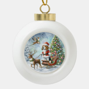 MERRY CHRISTMAS BEAGLE CERAMIC BALL CHRISTMAS ORNAMENT