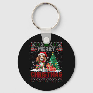 Merry Christmas Beagle Dog Lover Ugly Xmas Sweater Keychain