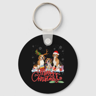 Merry Christmas Beagle Dog Santa Reindeer Light Xm Keychain