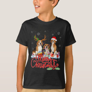 Merry Christmas Beagle Dog Santa Reindeer Light Xm T-Shirt
