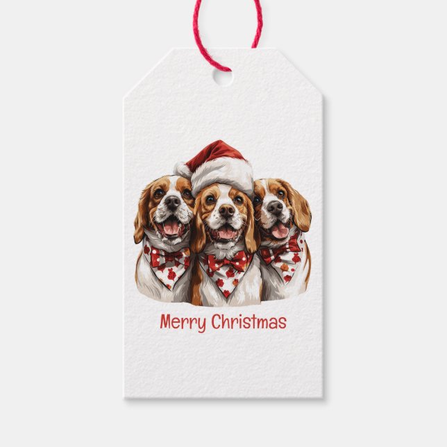 Merry Christmas Beagle Dogs Gift Tags (Front)