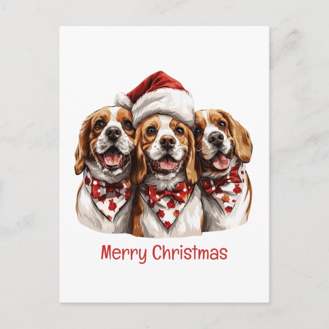 Merry Christmas Beagle Dogs Holiday Postcard (Front)
